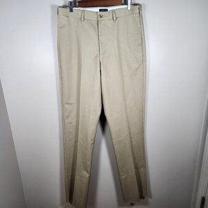 Lands' End Pants Mens 35x38 Tan Khakis Chino Hemmed Traditional Fit Flat Slacks